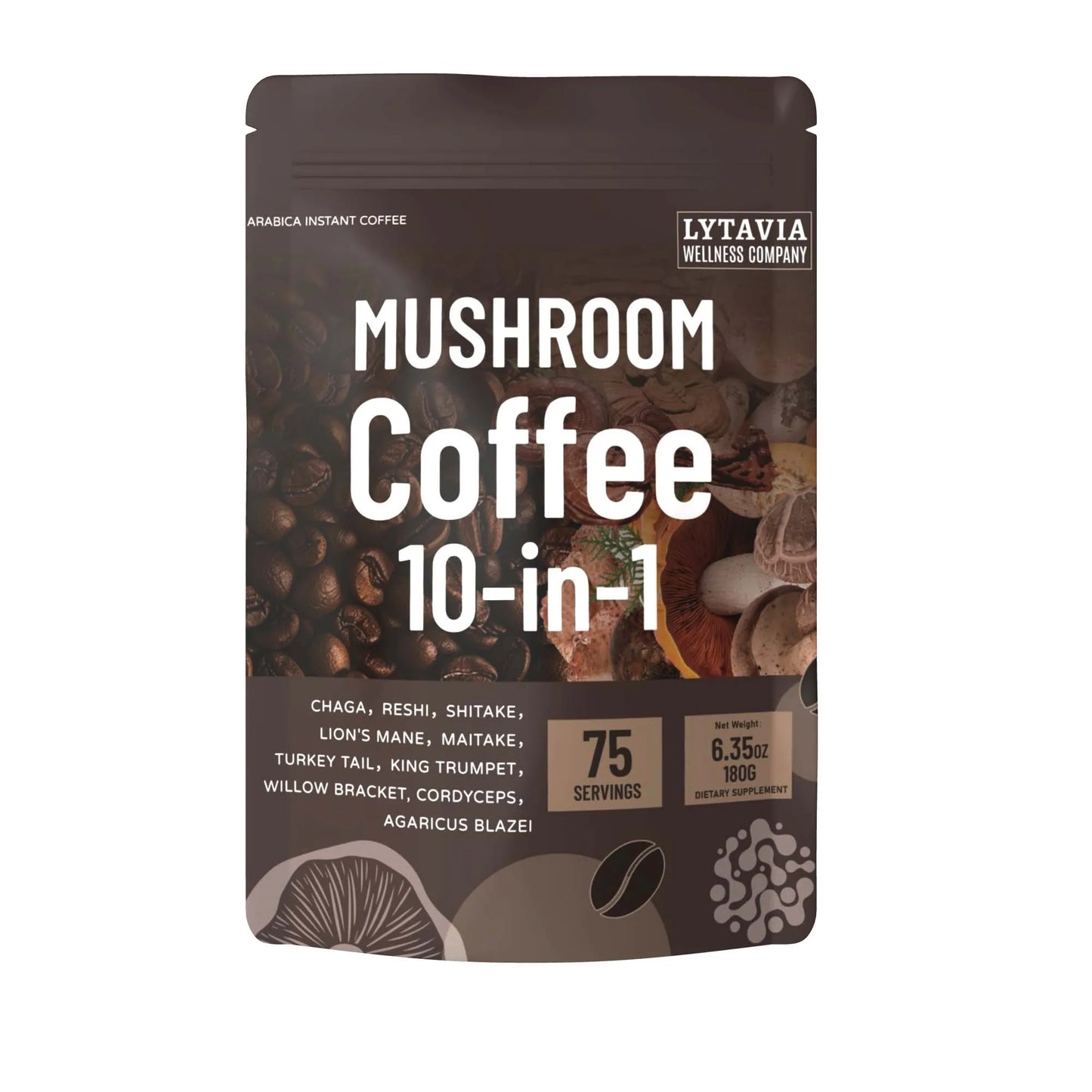 Mushroom Coffee With 10 Adaptogenic Mushrooms And MCT Oil,
