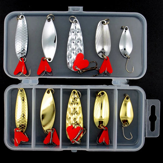 10PCS/Set Gold And Sliver Metal Jig Spoon Spinner Fishing