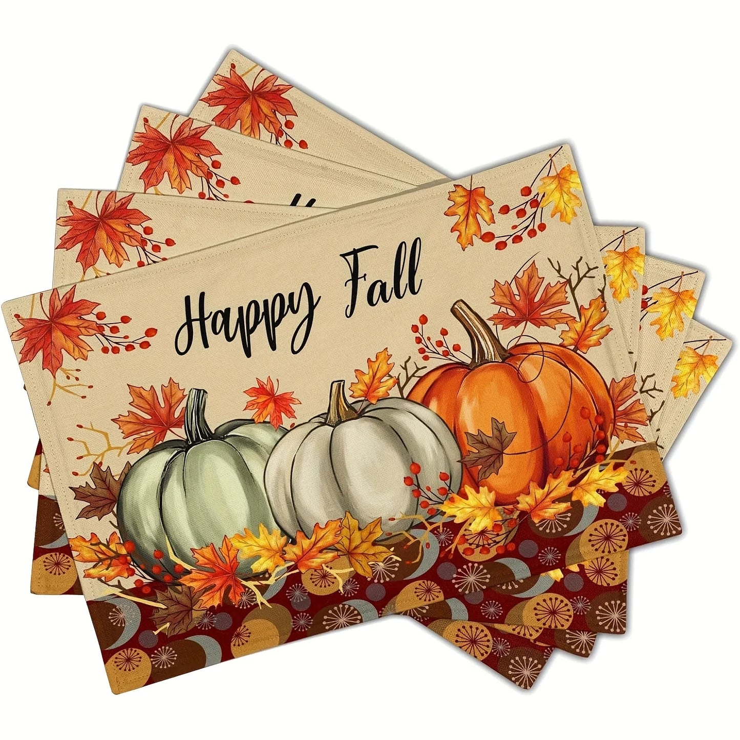 4pcs Thanksgiving Harvest Day Print Placemat Pumpkin
