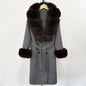 Wool Blends Coat Fashion Long Natural Warm Real Fox Fur Jacket