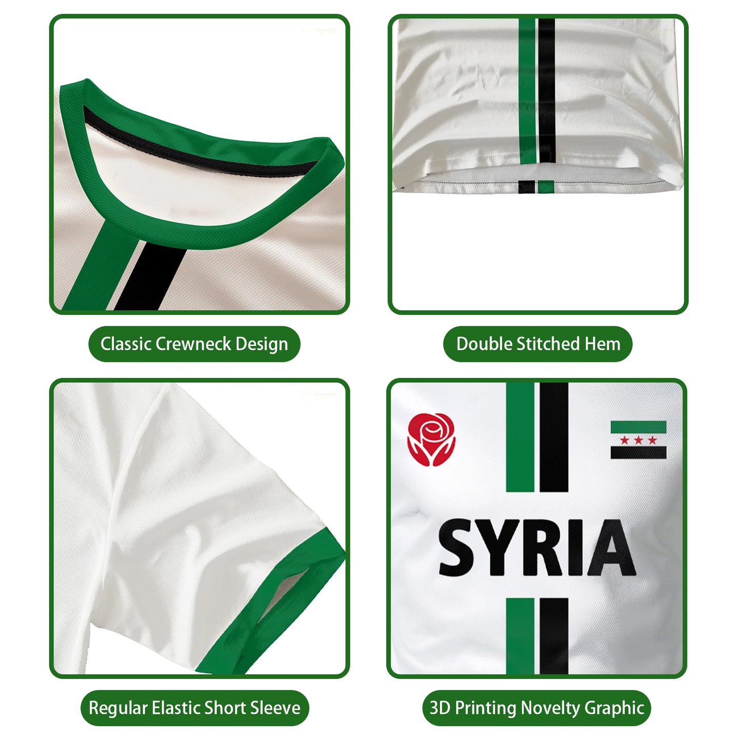 Syrian Flag Football Jerseys Men's Sports T-shirts Syrian National Emblem