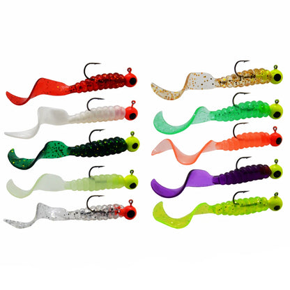17pcs Metal Jig Head Fishing Hooks + 17pcs Soft Worm Lure Grub Silicone