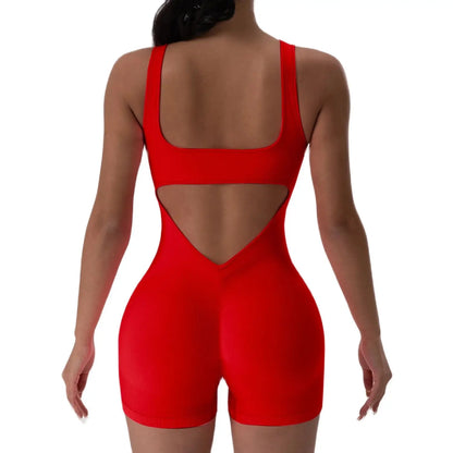 1PCS Backless Yoga Suit U Neck Sleeveless Sports Jumpsuit Solid Colour