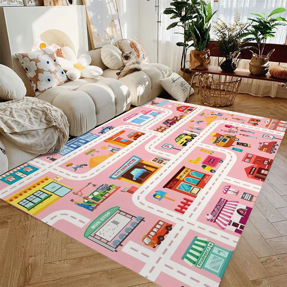 Car Play Mat for Boys and Girls Highway City Traffic-Themed Rugs