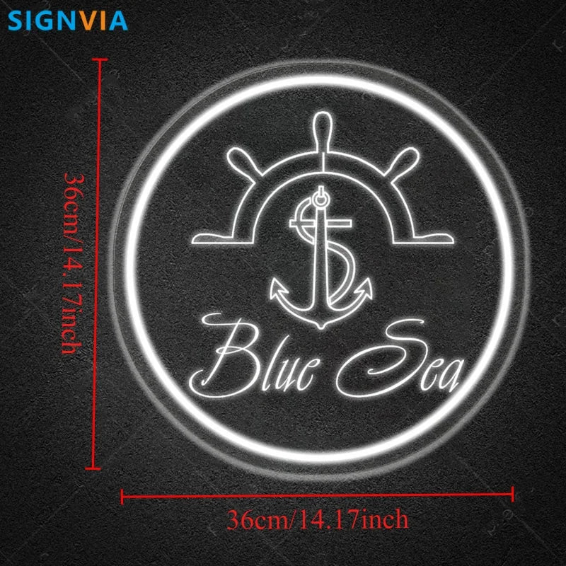 Custom "BLUE SEA" Anchor Nautical Shipboard Neon Sign