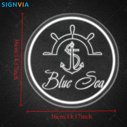 Custom "BLUE SEA" Anchor Nautical Shipboard Neon Sign