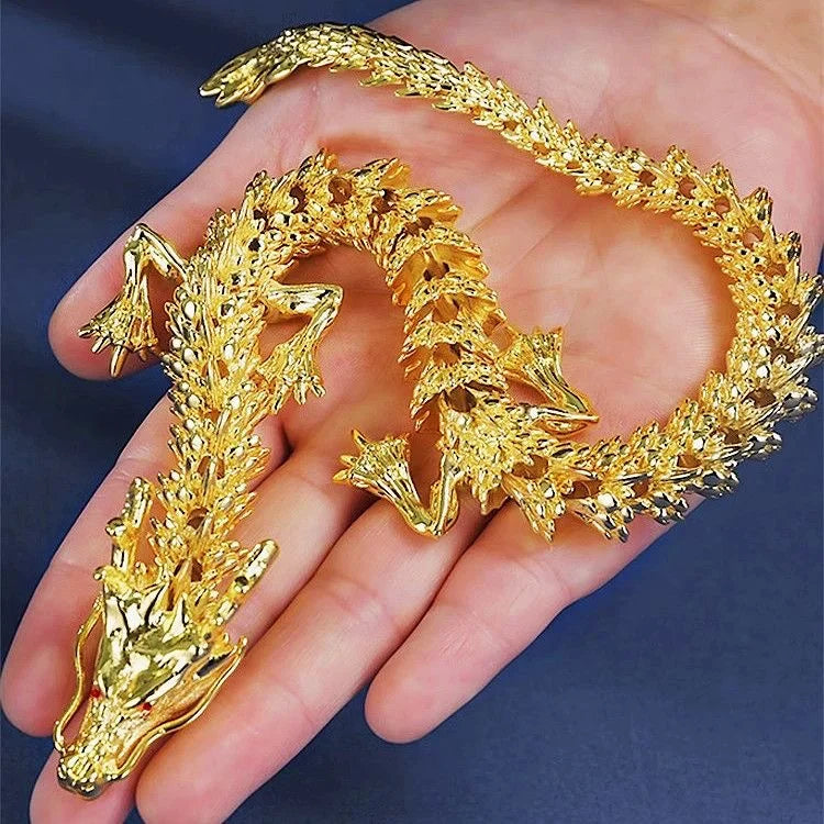 Majestic 3D alloy golden dragon statue with movable limbs