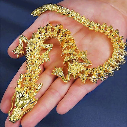 Majestic 3D alloy golden dragon statue with movable limbs