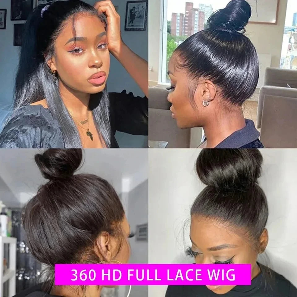 360 Full Lace Wig 30 40 Inch Bone Straight Human Hair Wigs