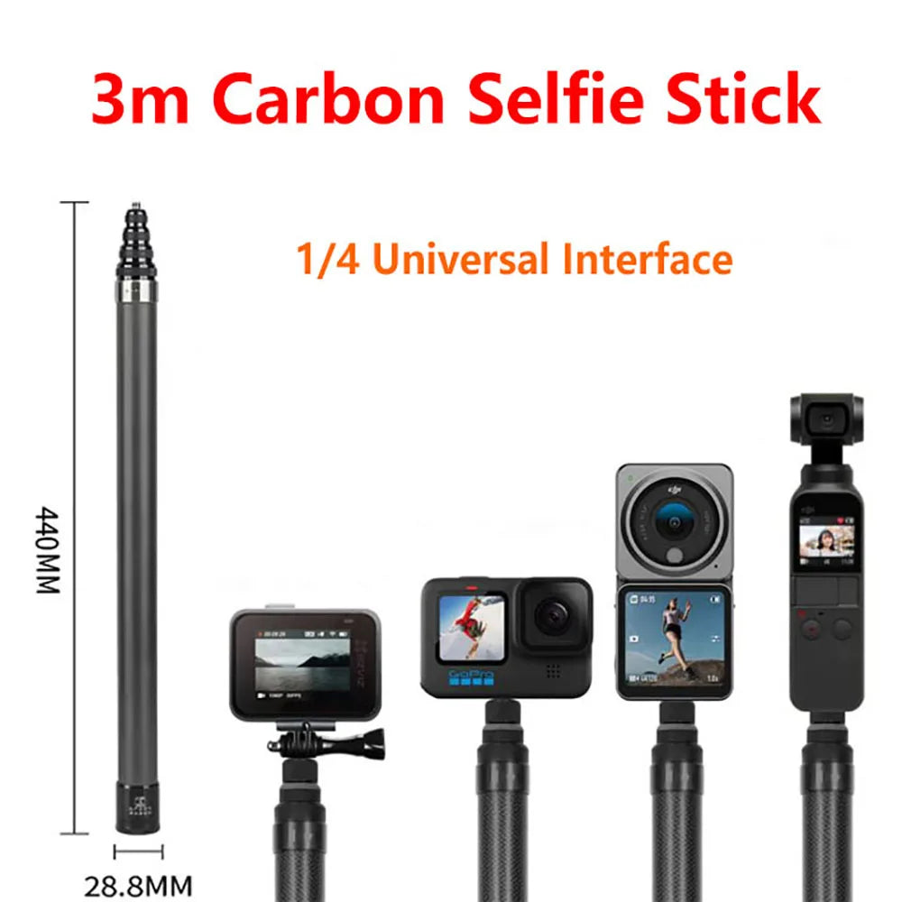 3m Carbon Selfie Stick Action Camera Scalable Long Invisible