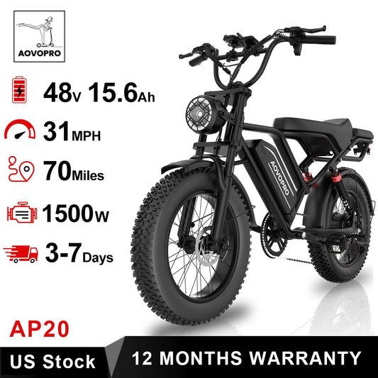 AOVOPRO AP20 Electric Bike 1500W 20" Fat Tire 31mph Top Speed