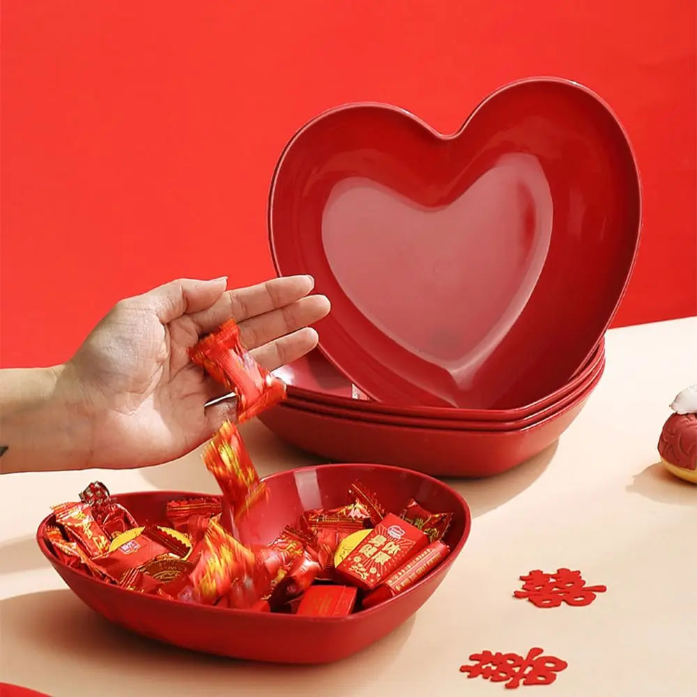 5/10Pcs Multi-Purpose Plastic Red Love Plate Heart-shaped Creative Love Fruit Plate Durable Reusable Snack Love Tray Cake Plate