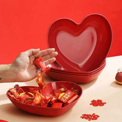 5/10Pcs Multi-Purpose Plastic Red Love Plate Heart-shaped Creative Love Fruit Plate Durable Reusable Snack Love Tray Cake Plate