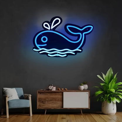 Blue Whales Neon Sign for Room Decor, LED Light
