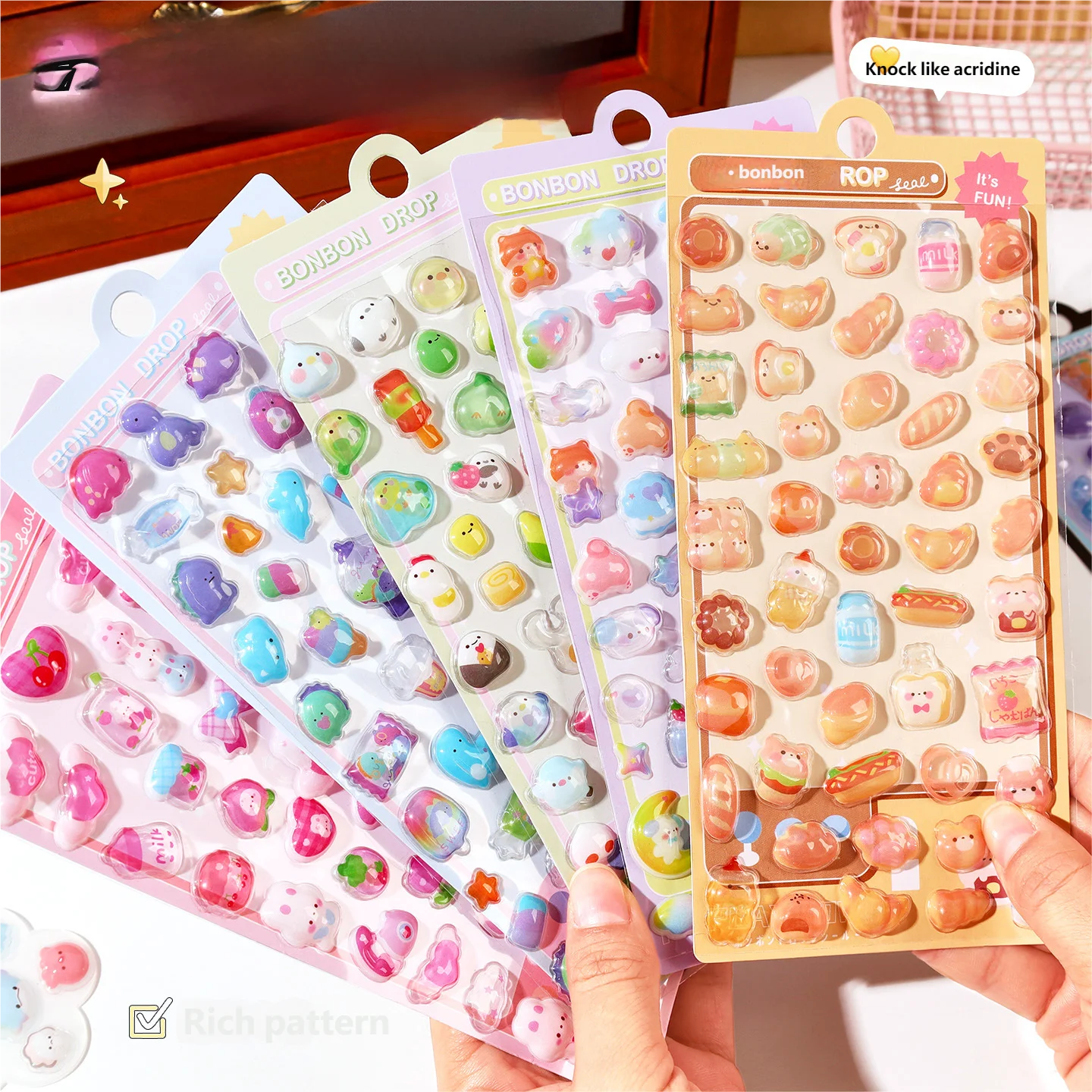 300Pcs Kawaii Cartoon 3D Relief Sticker Cute Crystal