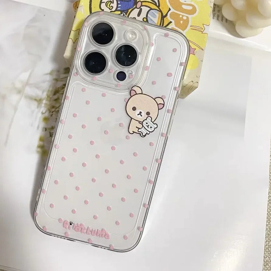 Cartoon Cute Easy Bear Pink Polka Dots Phone Case