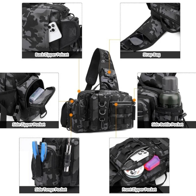 Fishing gear backpack with bait box equipment storage bag