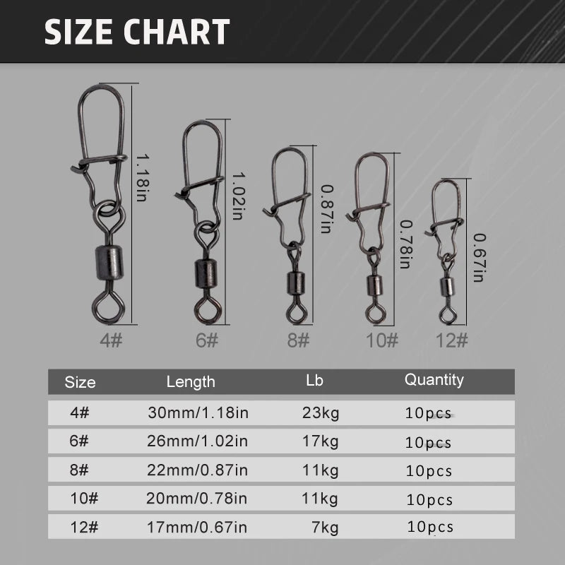 50pc/box Stainless Steel Fishing Connector Pin 4# 6# 8#10#12# Bearing Rolling Swiveal