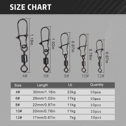 50pc/box Stainless Steel Fishing Connector Pin 4# 6# 8#10#12# Bearing Rolling Swiveal