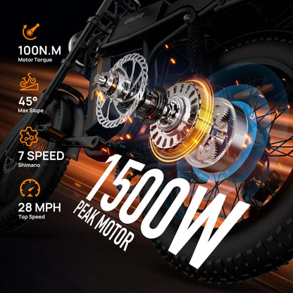 1500W Peak Electric Mountain Bike 48V 15.6Ah
