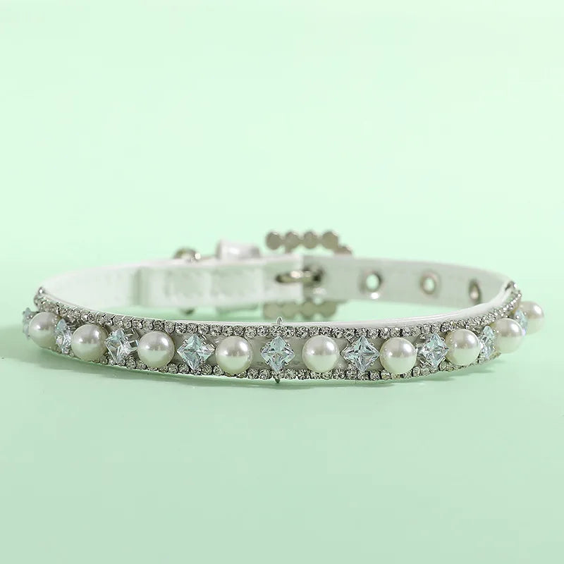 Luxury Cat Puppy Pearl Necklace Rhinestone Collar for Cats