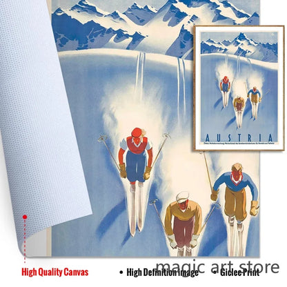 Retro Zermatt Chamonix Skiing Art Poster Vintage Australia