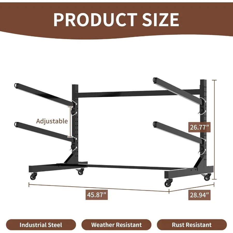 Heavy Duty Kayak Storage Rack with Wheels and Adjustable Feet Garage Outdoor