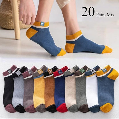 5-20 Pairs Unisex Color Block Side Label men Boat Socks Soft Comfortable Breathable Odor Proof Sports Style Casual Couple Socks