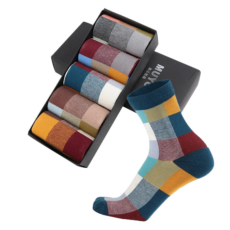 5Pair Pack New Men's Socks Colorful Grid Sock Casual Business