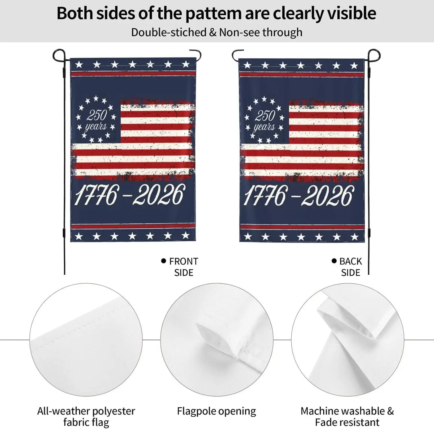 America 250th Anniversary 1776 2026 Usa July 4th Retro Flag 12x18 Double-Side Banner No Flagpole CCL