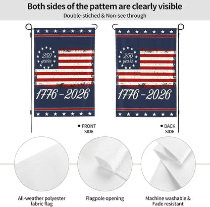 America 250th Anniversary 1776 2026 Usa July 4th Retro Flag 12x18 Double-Side Banner No Flagpole CCL