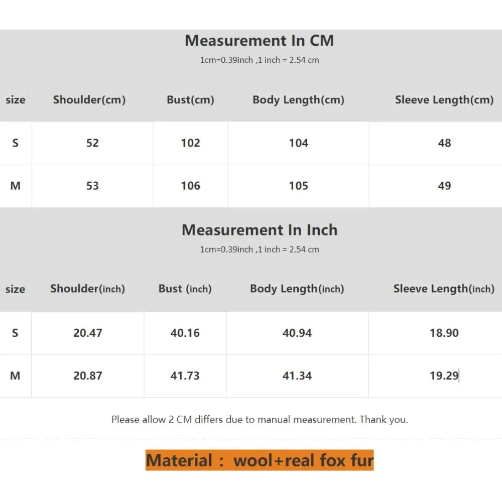 Wool Blends Coat Fashion Long Natural Warm Real Fox Fur Jacket