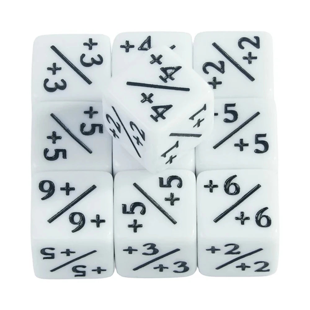 10pcs/set Six Sided Dice Set D6 Counters +1/+1 and -1/-1 Set for Math Teaching ,Kid Arithmetic Toys, Card Game Accessories