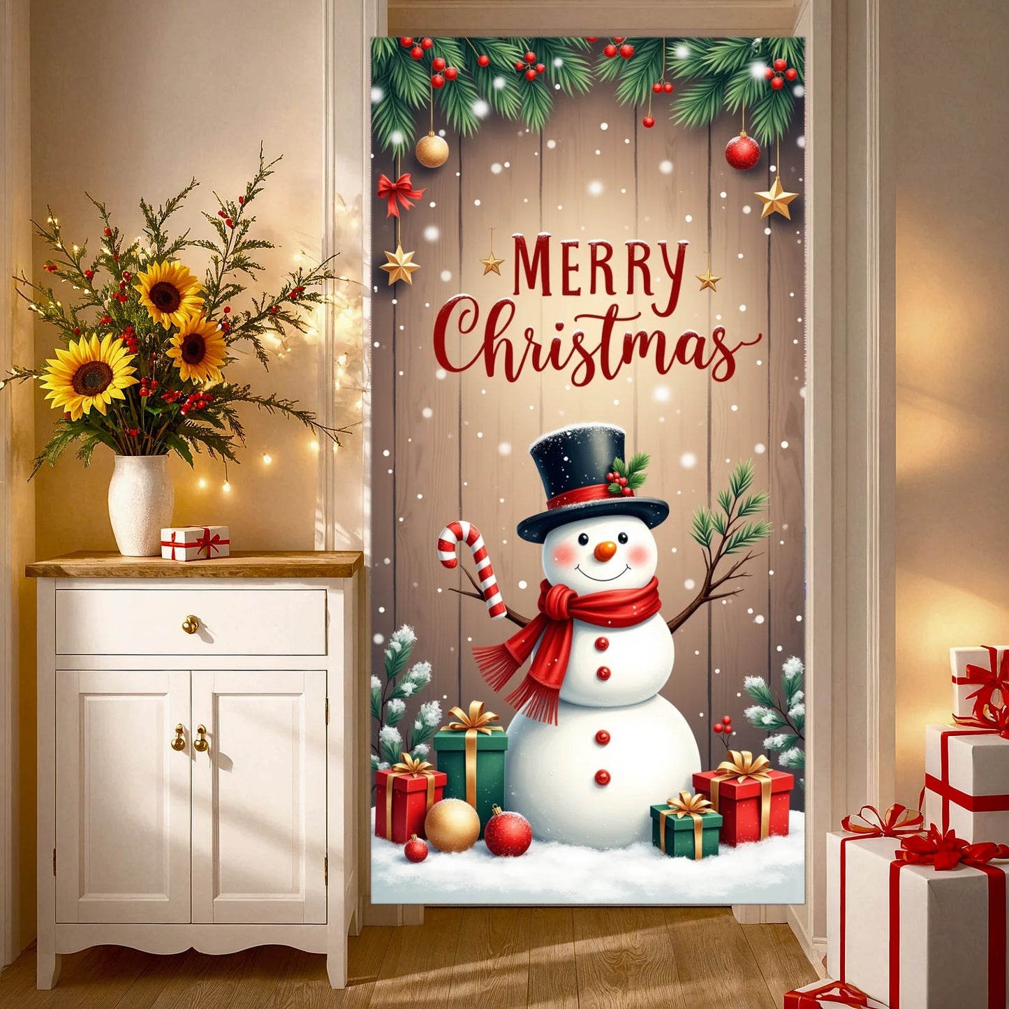 Christmas snowman Hanging Flag Door Banner