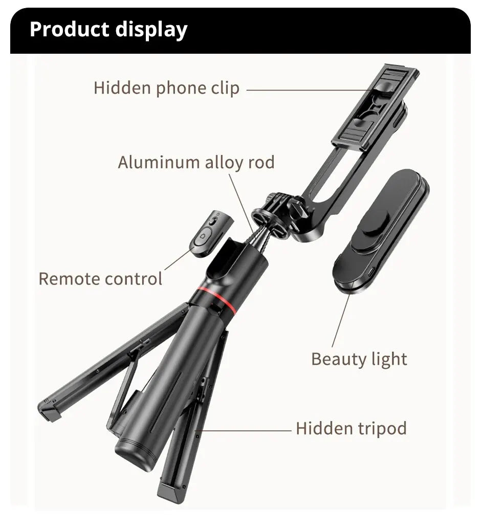 Wireless Selfie Stick Tripods Stand Foldable Monopod