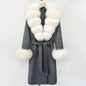 Wool Blends Coat Fashion Long Natural Warm Real Fox Fur Jacket