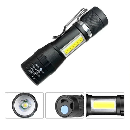 Portable Rechargeable LED Flashlight with Pen Clip Zoomable