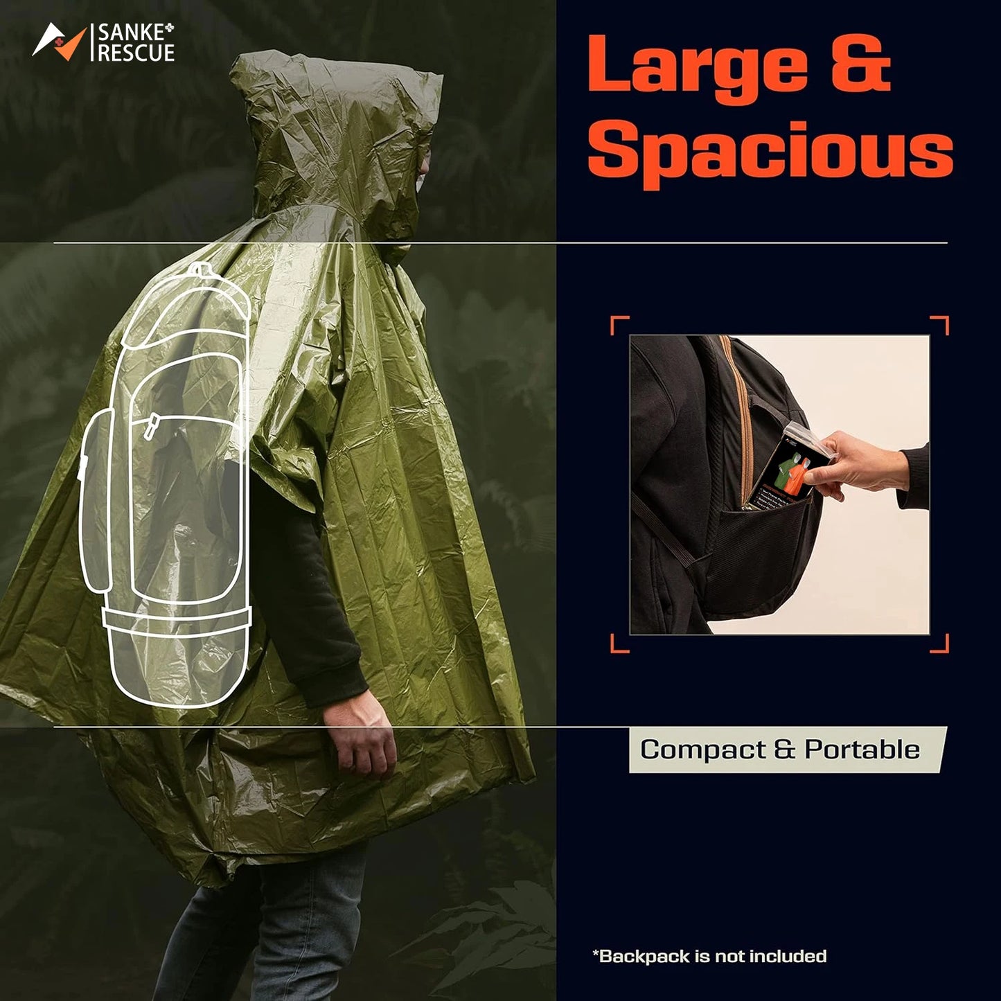 3 In 1 Outdoor Military Raincoat Hooded Sleeve Waterproof