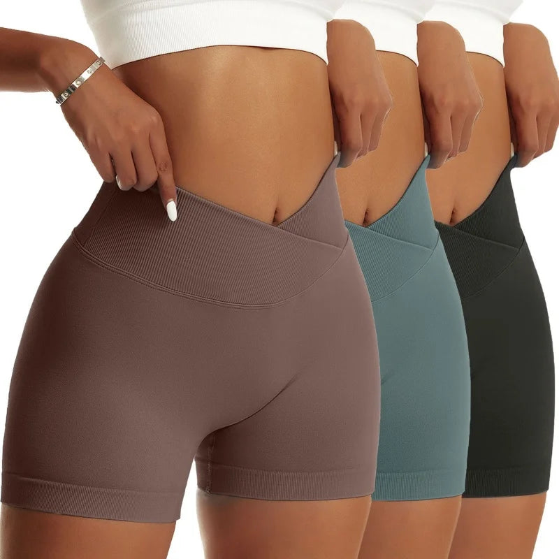 3 Pieces Women Solid Peach Hip Sports Pants High Elastic