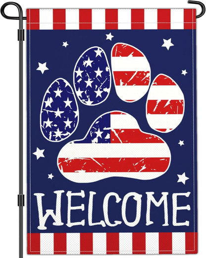 4th of July Patriotic Garden Flag Welcome Funny Dog