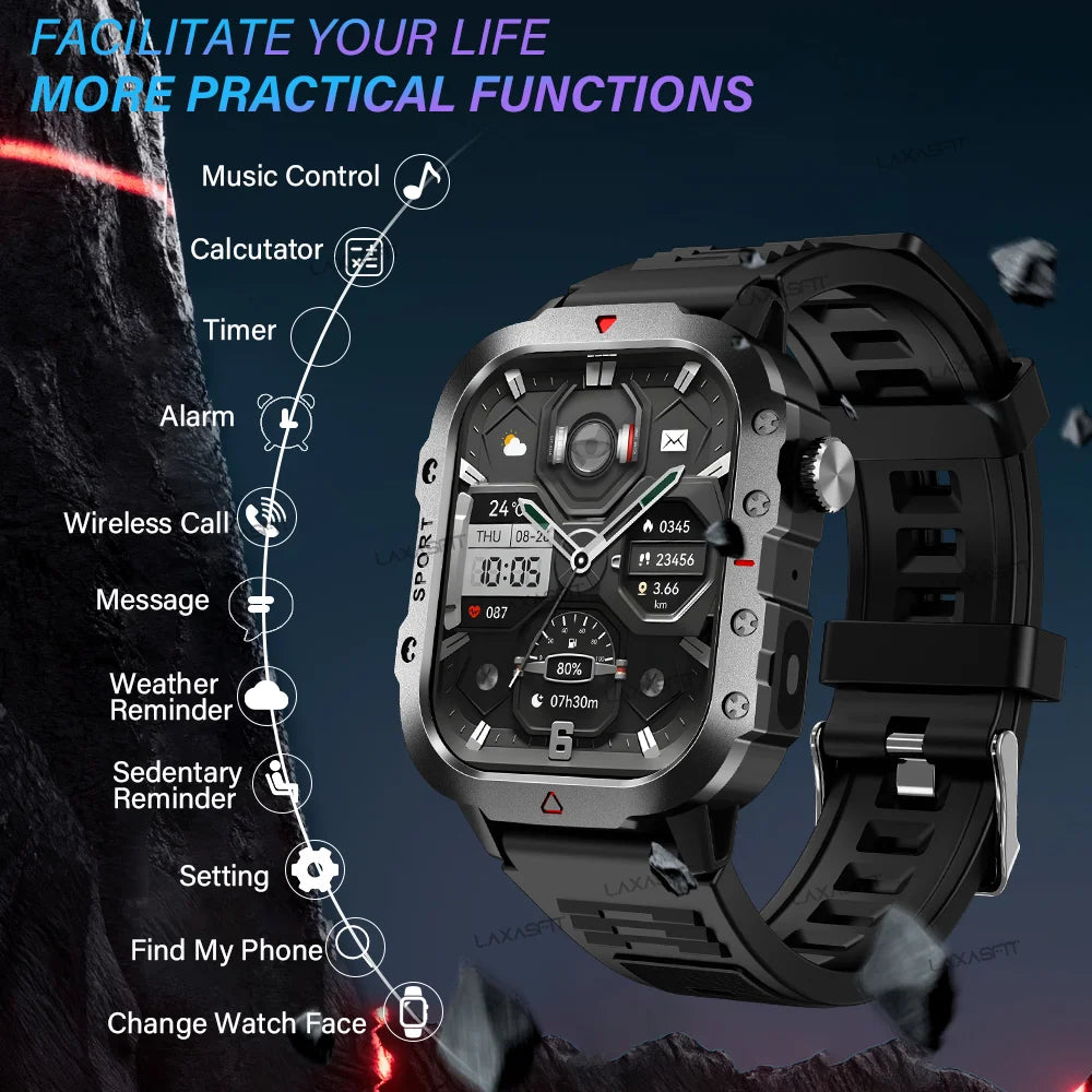 Outdoor Sports Smart Watch 2.01 inch HD Screen LED Flashlight