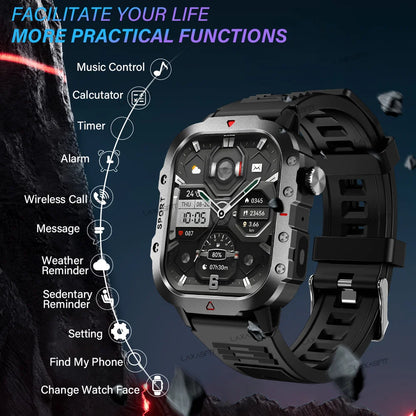 Outdoor Sports Smart Watch 2.01 inch HD Screen LED Flashlight