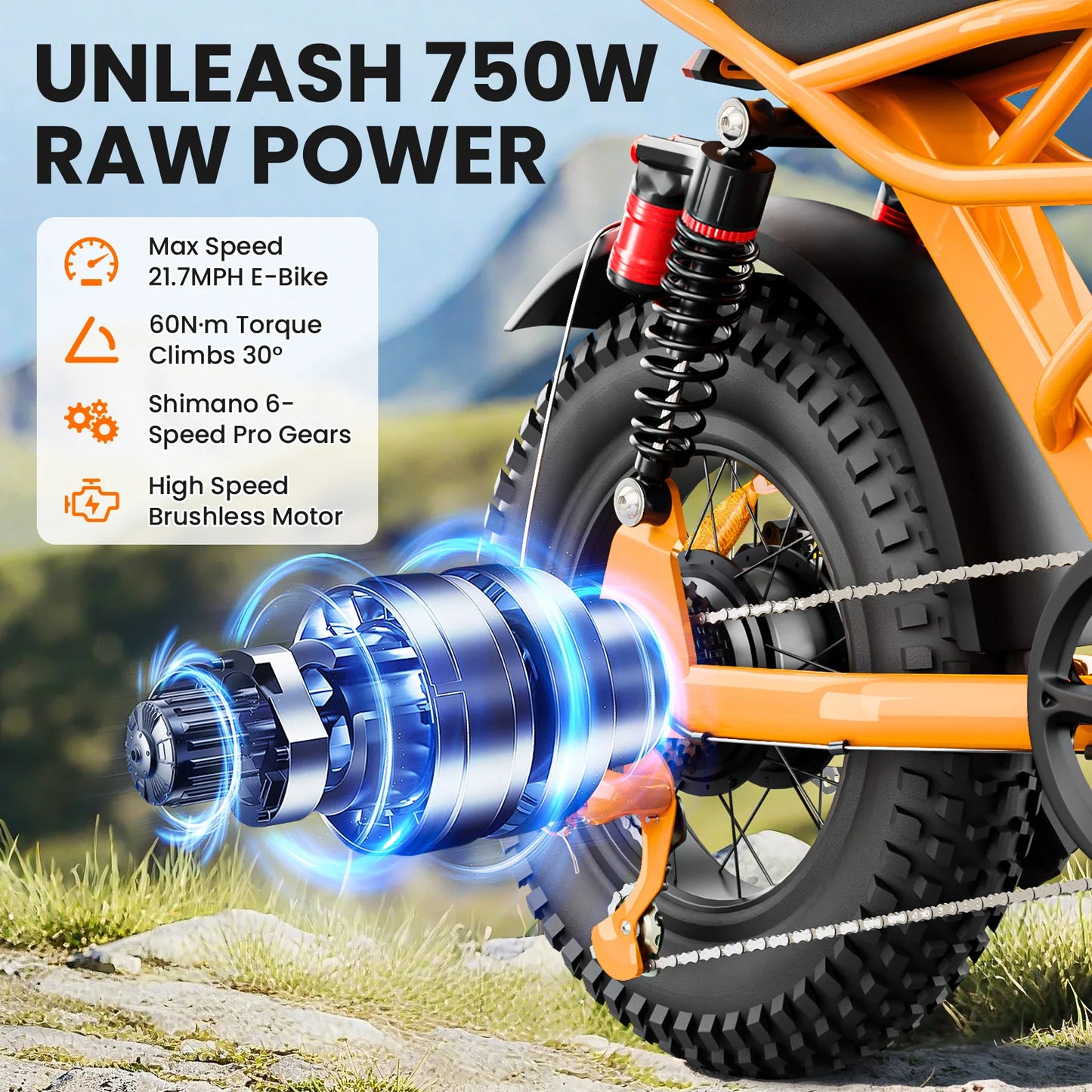 Spacewalk 750W Electric Bike for Adults,21.6MPH 70 Miles,48V 15.6Ah