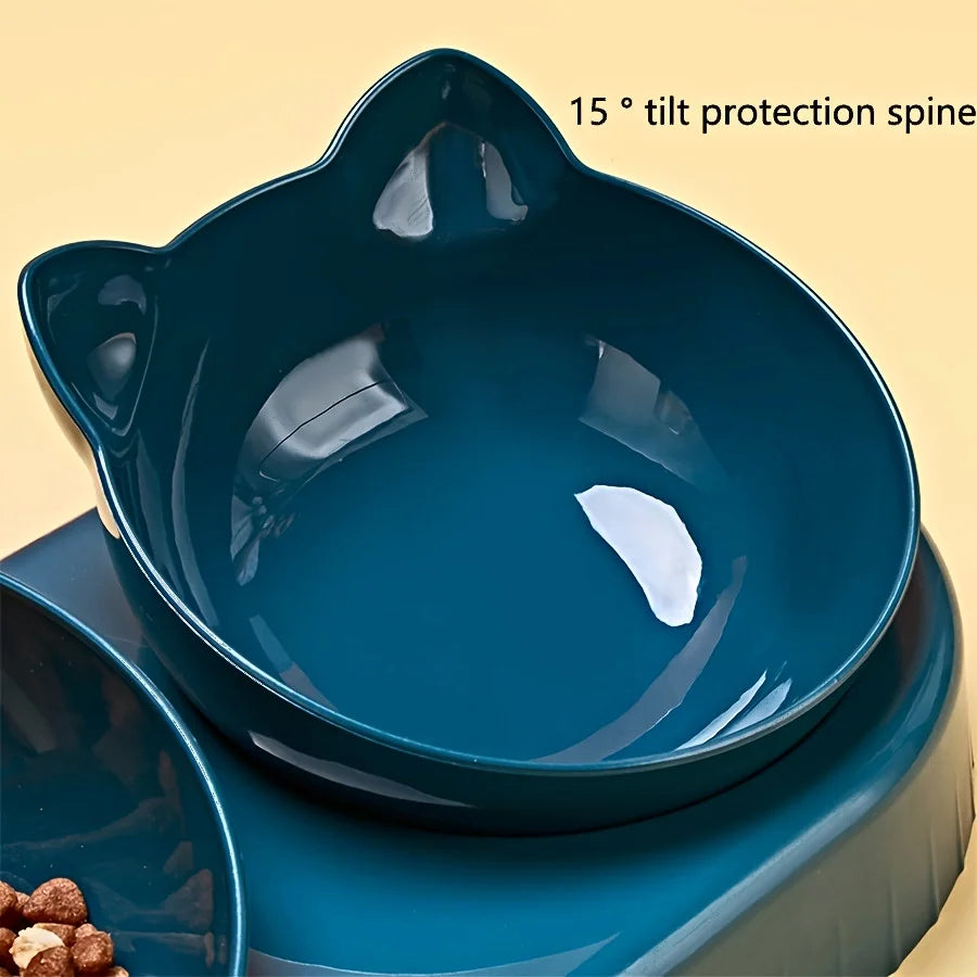 Pet Bowls With Water Feeder, 3 In 1 Ear Design Tilted Cat