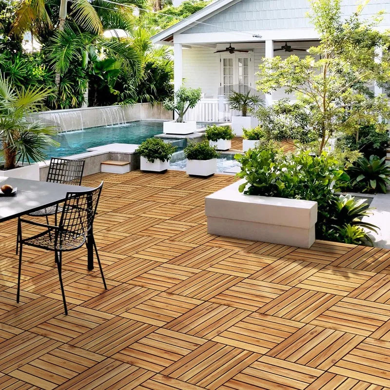 108PCS Acacia Wood Interlocking Flooring Tiles Waterproof Flooring f