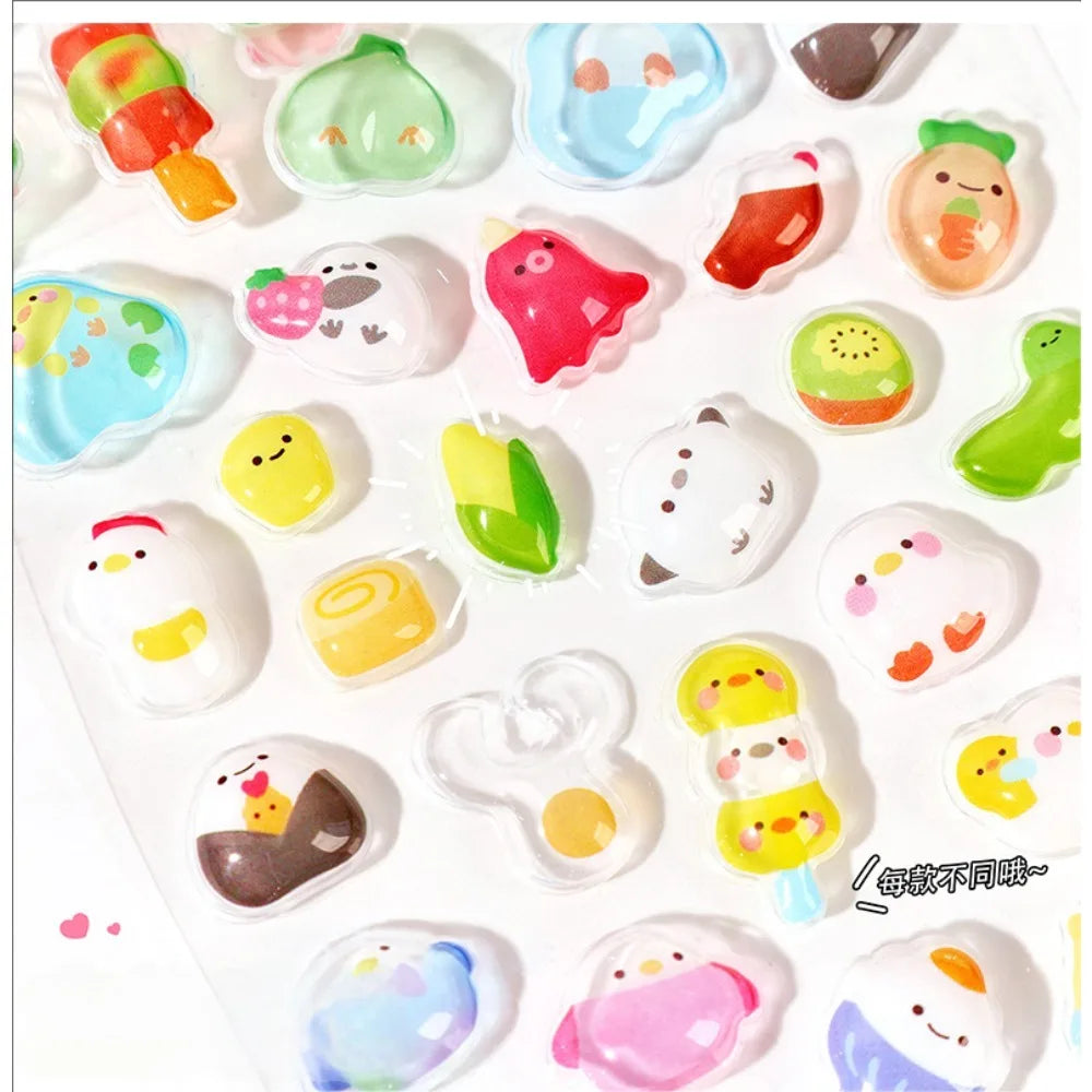 300Pcs Kawaii Cartoon 3D Relief Sticker Cute Crystal