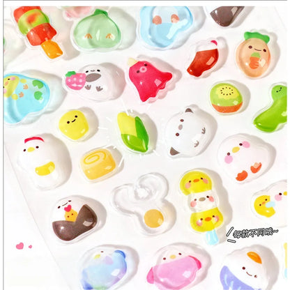 300Pcs Kawaii Cartoon 3D Relief Sticker Cute Crystal