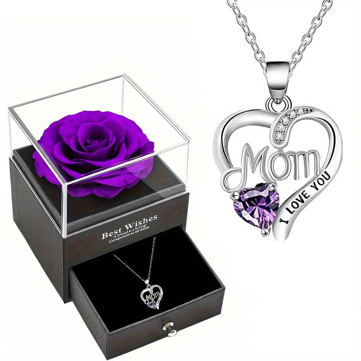 Luxury Soap Rose Gift Box with Purple Rose & "MOM I Love You"