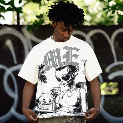 New Summer Letter Rhinestone Short Sleeve Black Men's T-Shirt