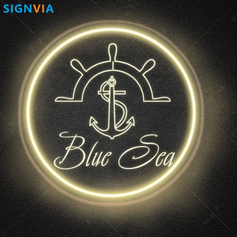 Custom "BLUE SEA" Anchor Nautical Shipboard Neon Sign